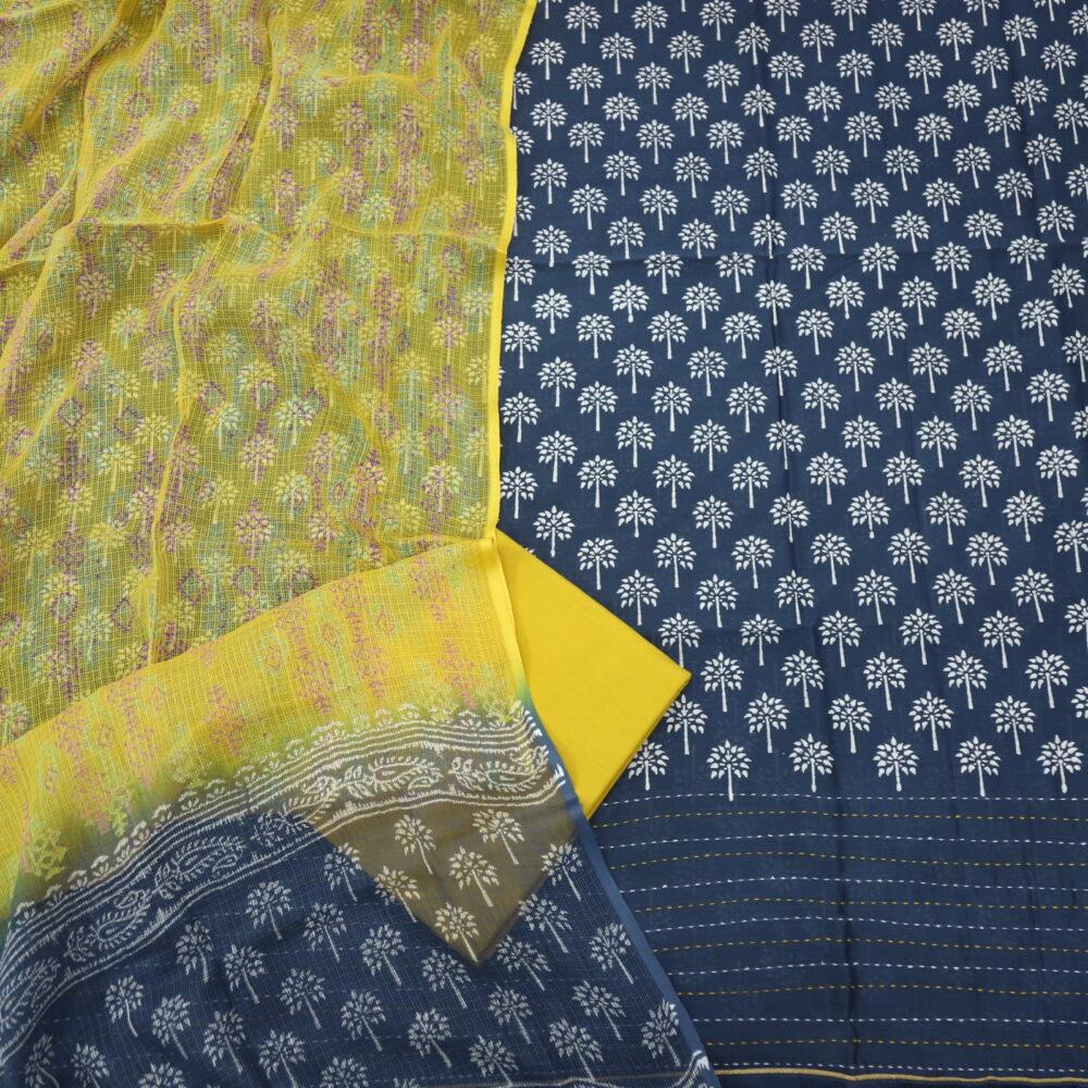 Denim Blue Printed Top with Yellow Printed Kota Dupatta Set-1