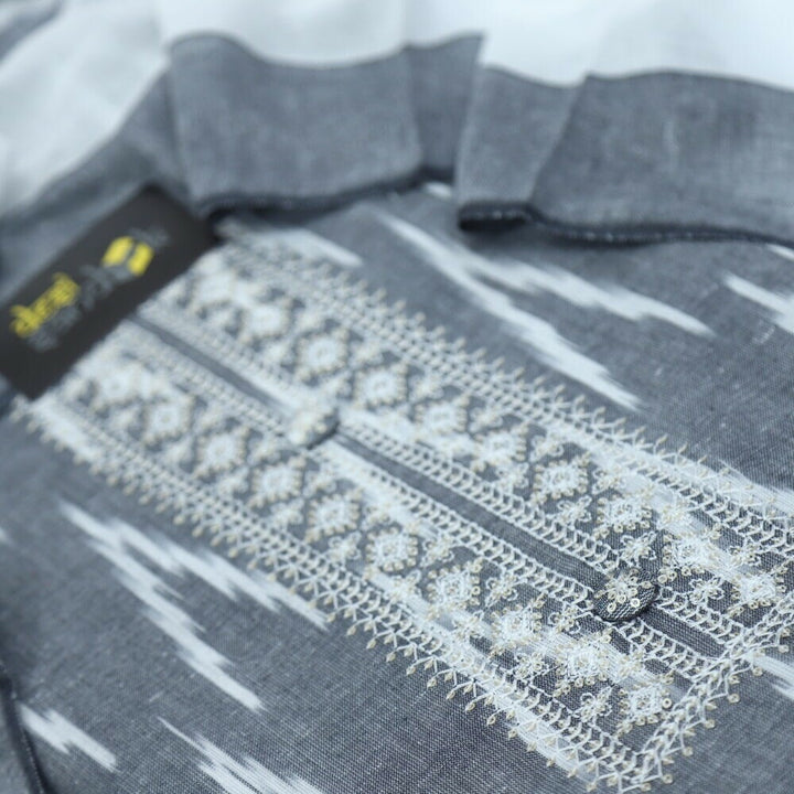 Grey Ikkat Cotton Top with Printed Dupatta Set-2