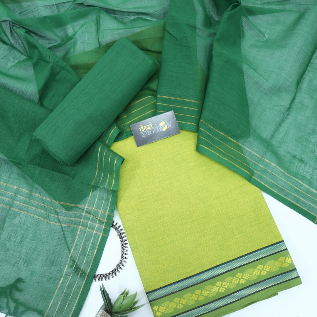 Heena Shade South Cotton Top with Mangalgiri Hem with Green Dupatta