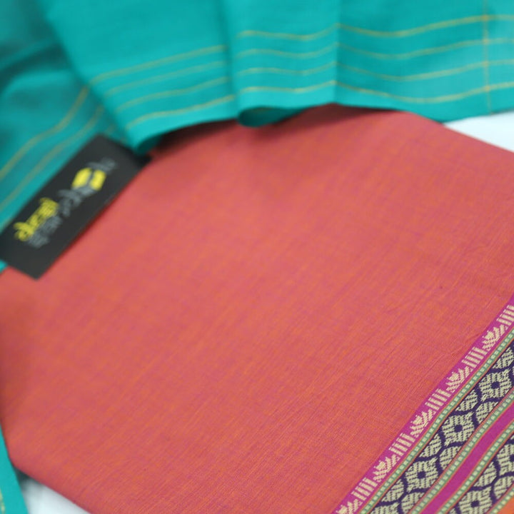 Orange Dual Shade South Cotton Top with Jade Green Dupatta