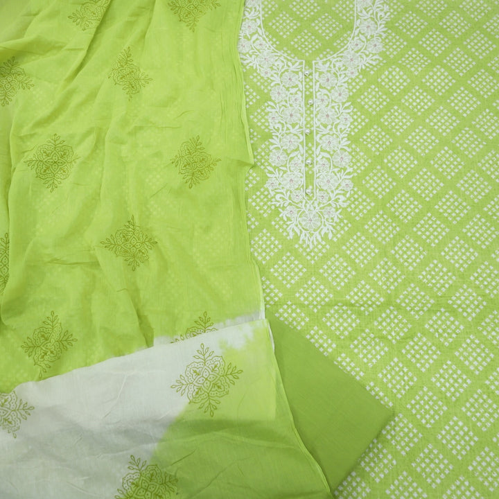 Neon Green Printed Top with Designer Neckline with Printed Dupatta Set