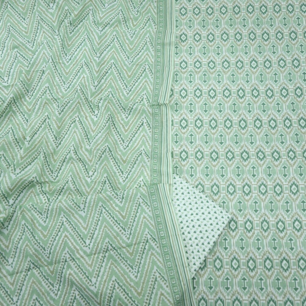 Fern Green Printed Cotton Top with Zig Zag Printed Dupatta Set