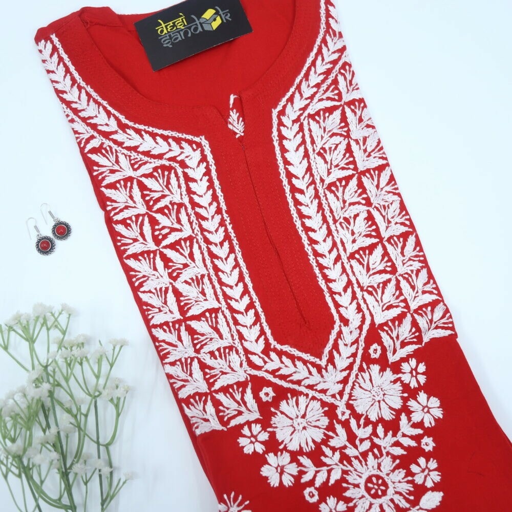 Red Modal Chikankari Kurti