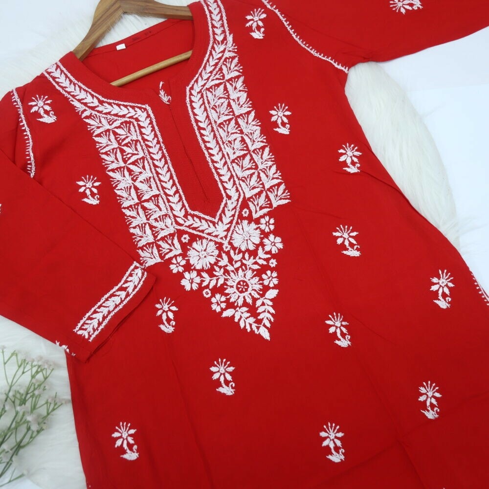 Red Modal Chikankari Kurti