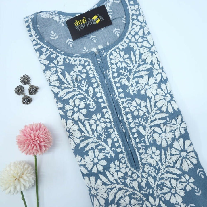 Charcoal Grey Modal Chikankari Kurti