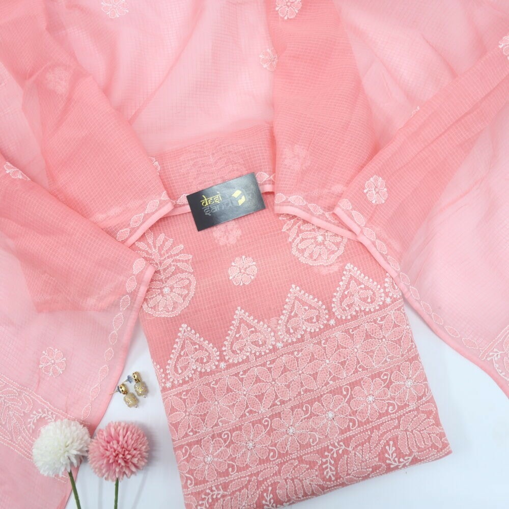 Pink Kota Chikankari Top and Dupatta 2 Piece Set