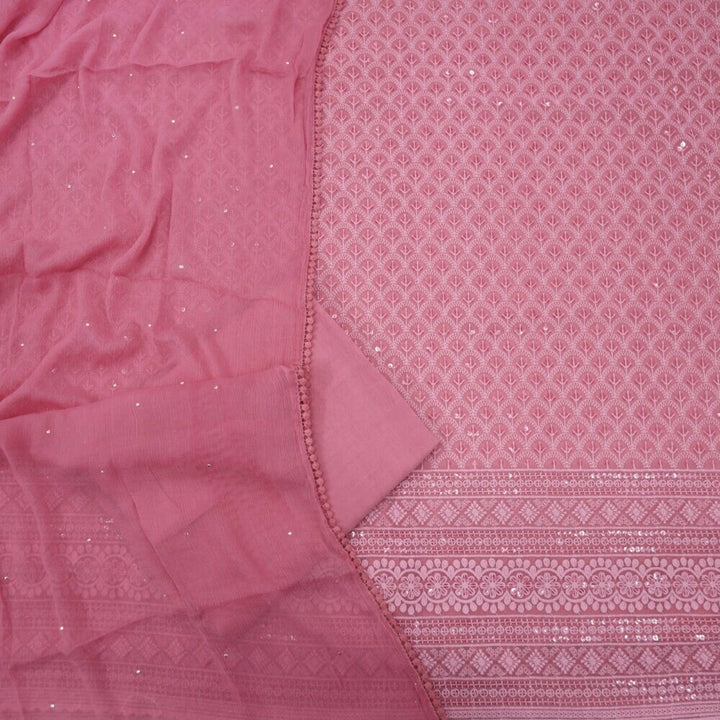 Mulberry Mauve Georgette All over Thread Work Top with Chiffon Dupatta Set