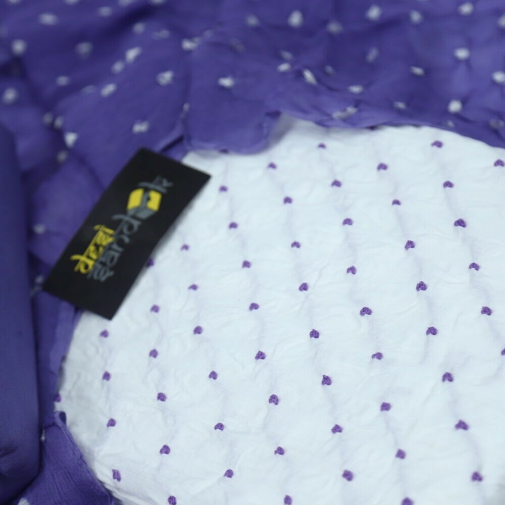 Pearl White French Knot Cotton Top with Purple Bandhej Dupatta Set