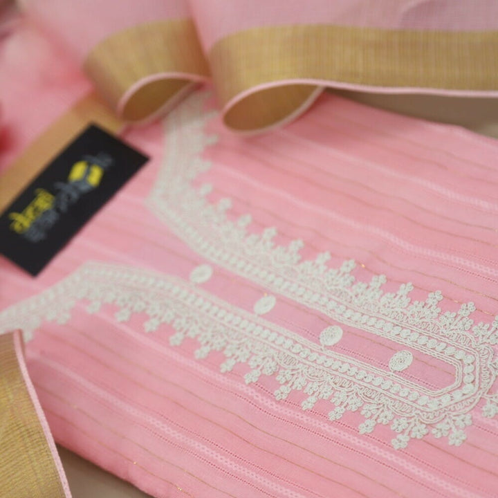 Pink Lurex Work Cotton Top with Digital Printed Kota Dupatta Set