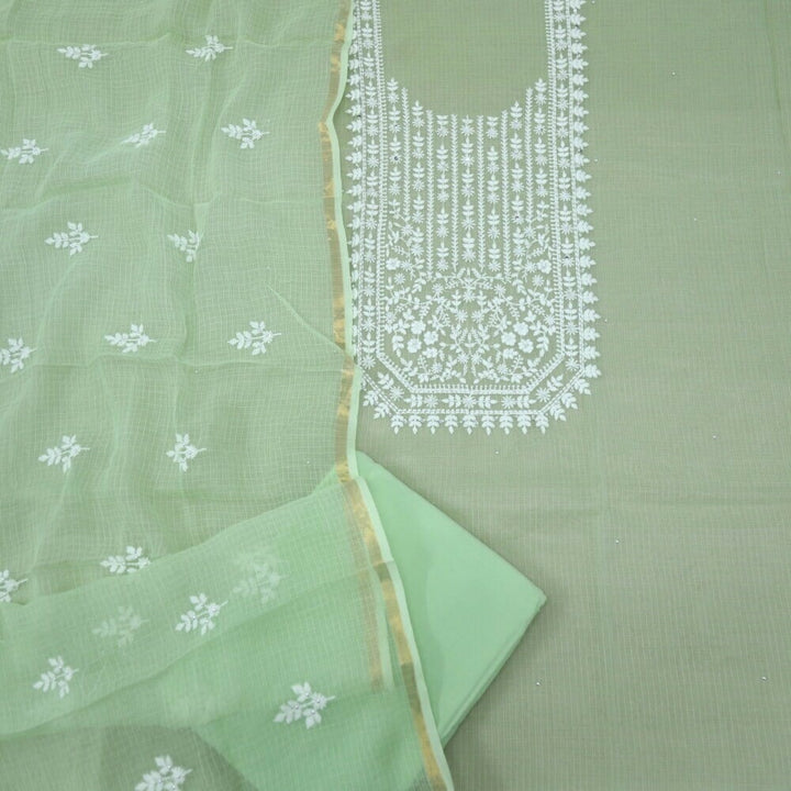 Spring Green neck thread work kota doriya top and dupatta set
