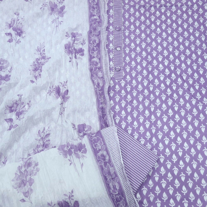 Orchid Purple Printed Cotton Top with White Printed Dupatta Set-D1