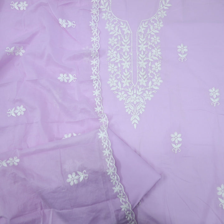 Lavender Chikankari Work Cotton Top and Dupatta Set