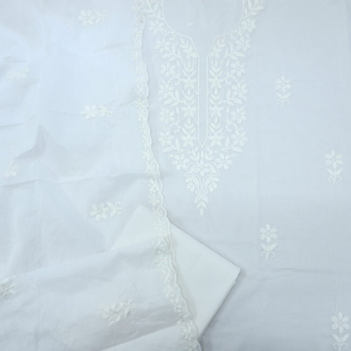 White Chikankari Work Cotton Top and Dupatta Set