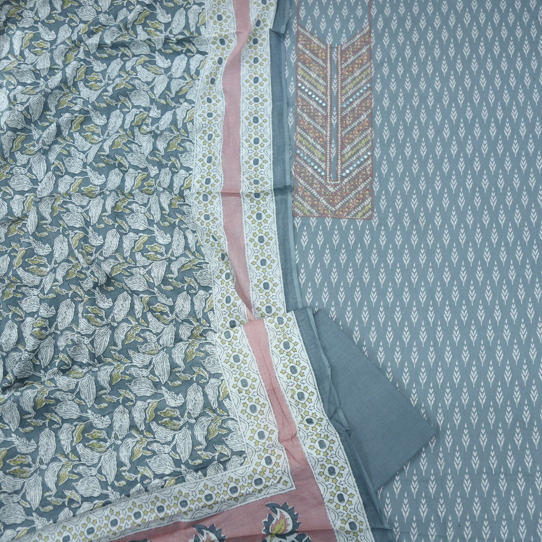 Dolphin Grey Printed Top with Printed Mul Dupatta Set