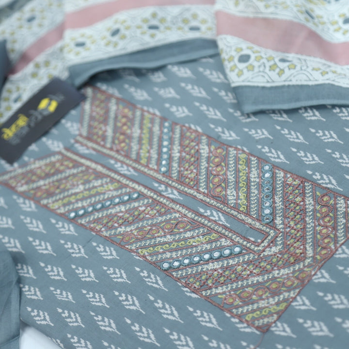 Dolphin Grey Printed Top with Printed Mul Dupatta Set