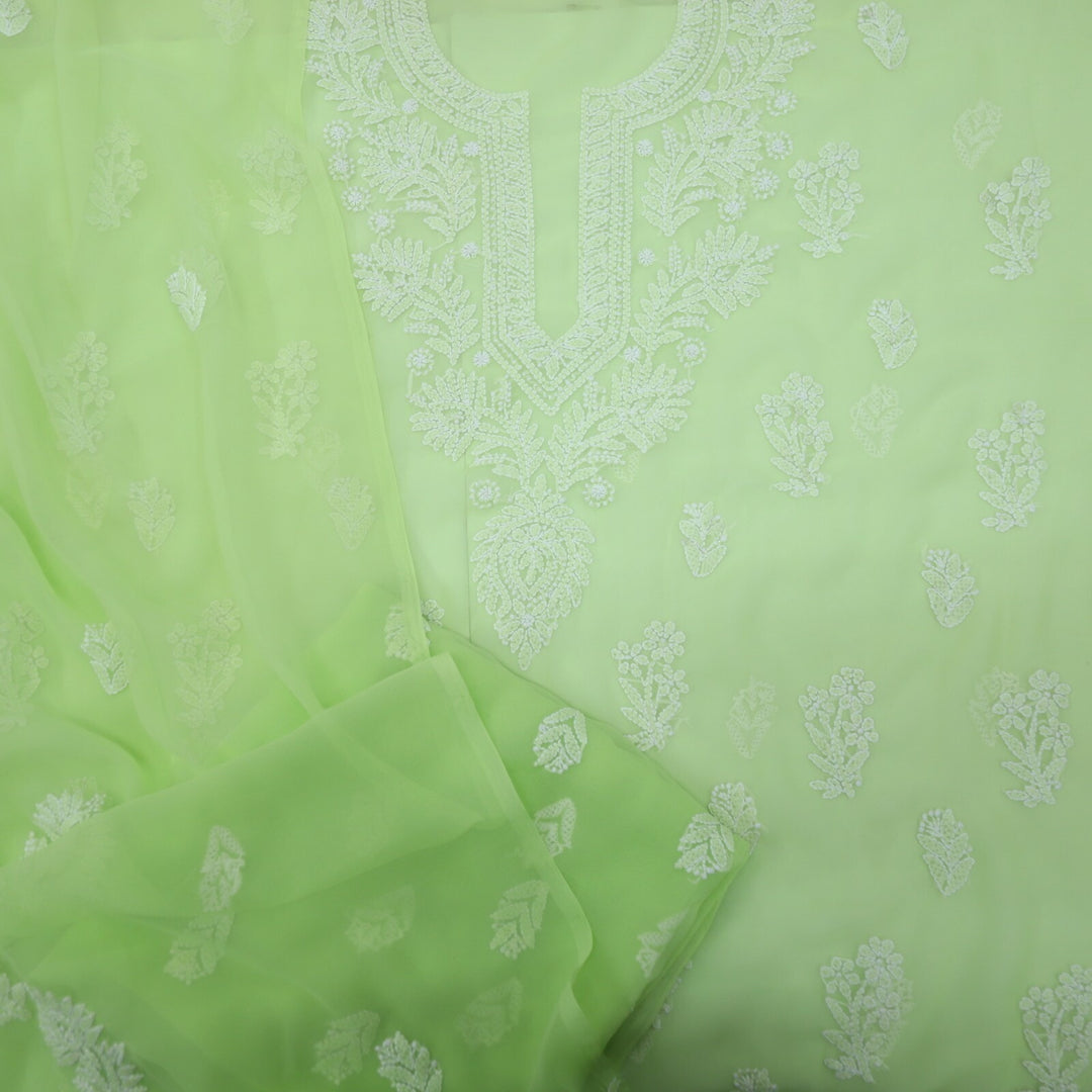 Neon Georgette Chikankari Top with Bottom and Dupatta Set