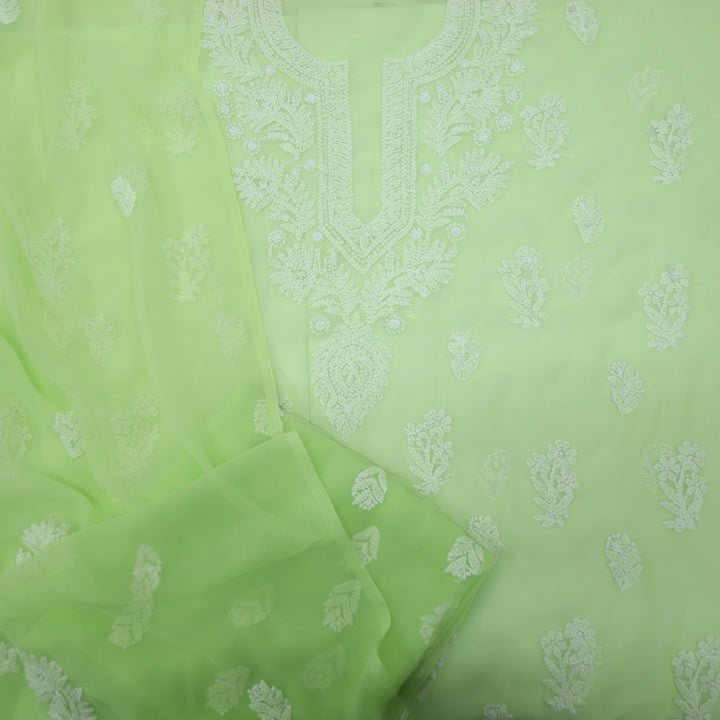 Neon Georgette Chikankari Top with Bottom and Dupatta Set