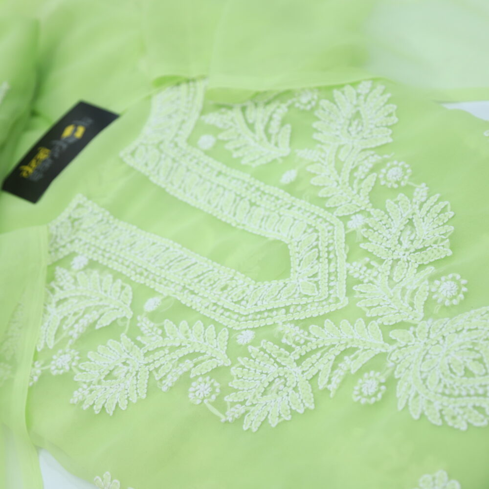 Neon Georgette Chikankari Top with Bottom and Dupatta Set