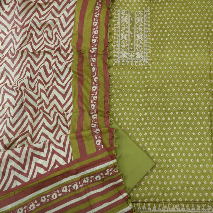 Heena Green Printed Cotton Top with Chevron Printed Dupatta Set