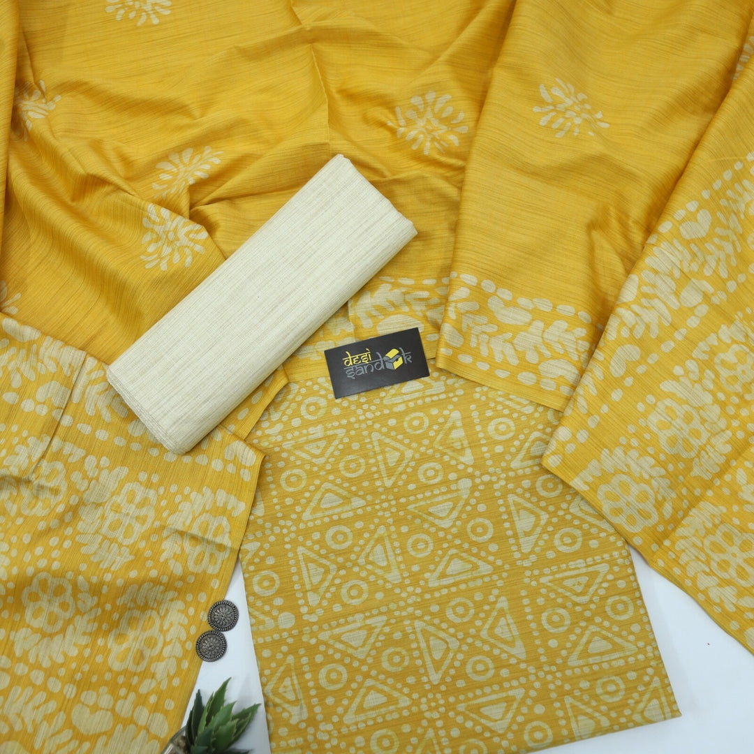 Yellow Batik Handloom Top with Dupatta Set