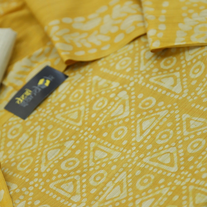 Yellow Batik Handloom Top with Dupatta Set