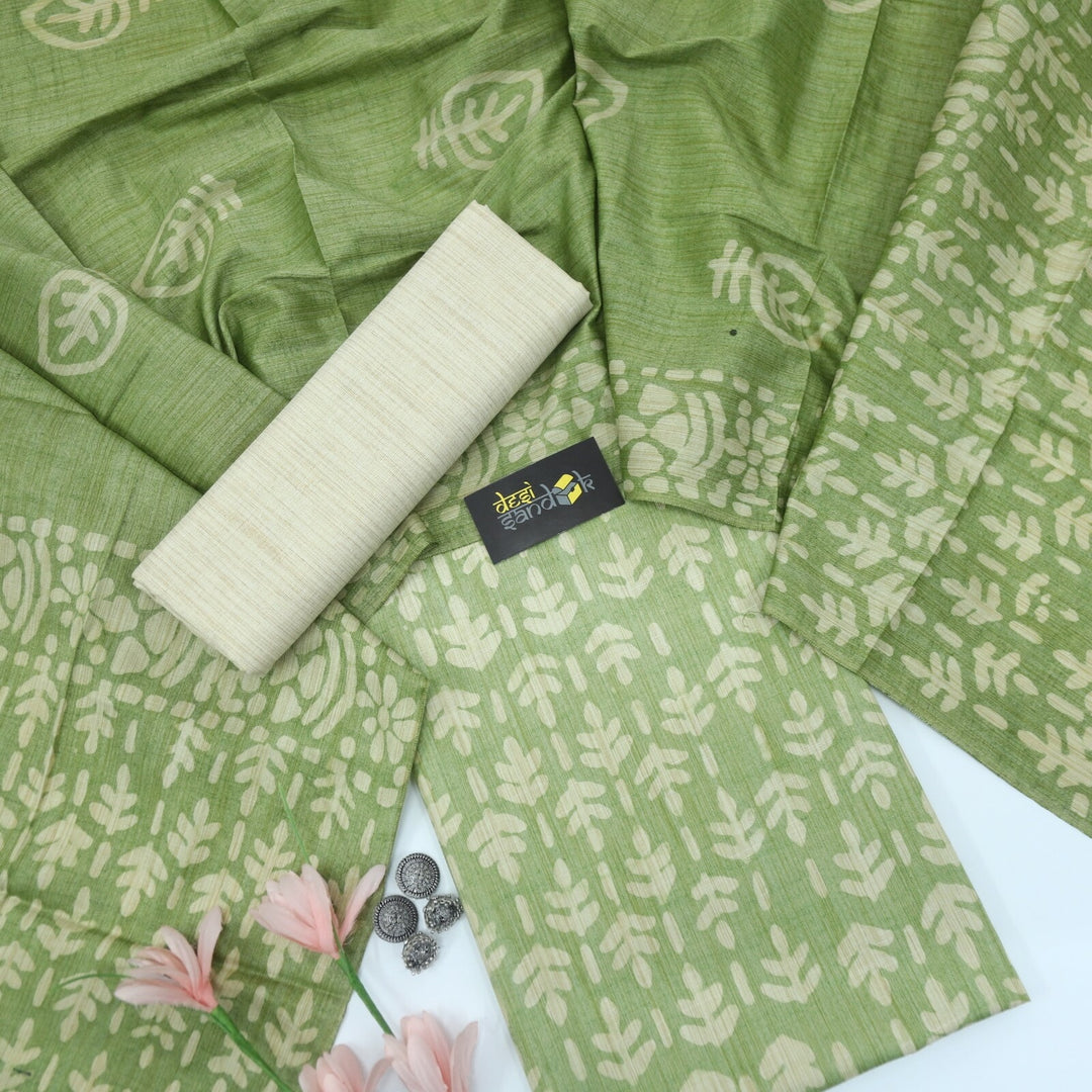 Mint Green Batik Handloom Top with Dupatta Set