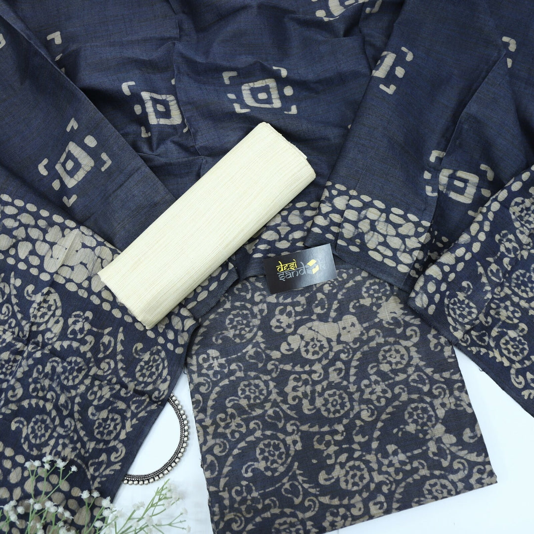 Greyish Blue Batik Handloom Top with Dupatta Set