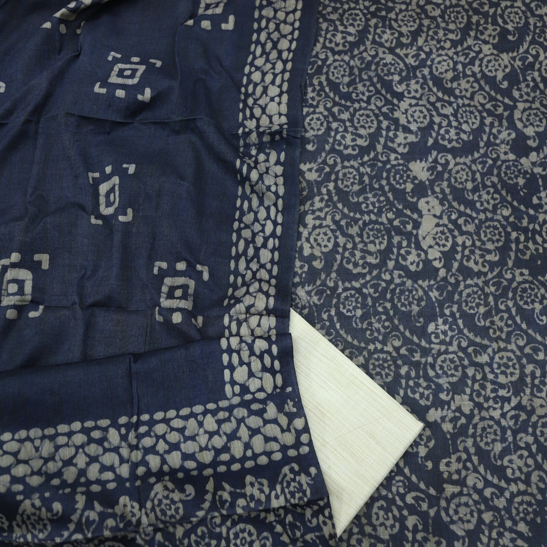 Greyish Blue Batik Handloom Top with Dupatta Set