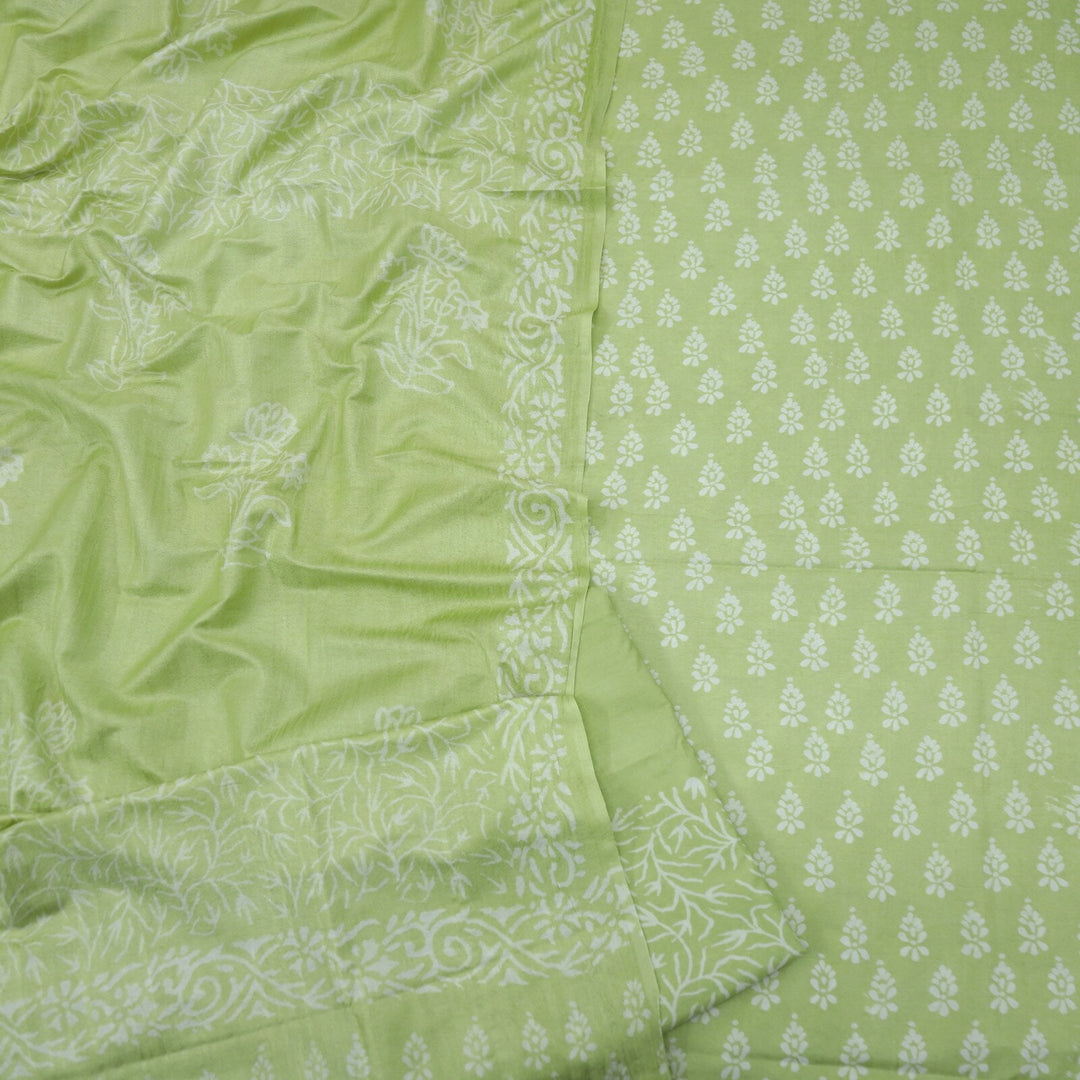 Mint Green Katan Staple Handloom Top and Dupatta Set