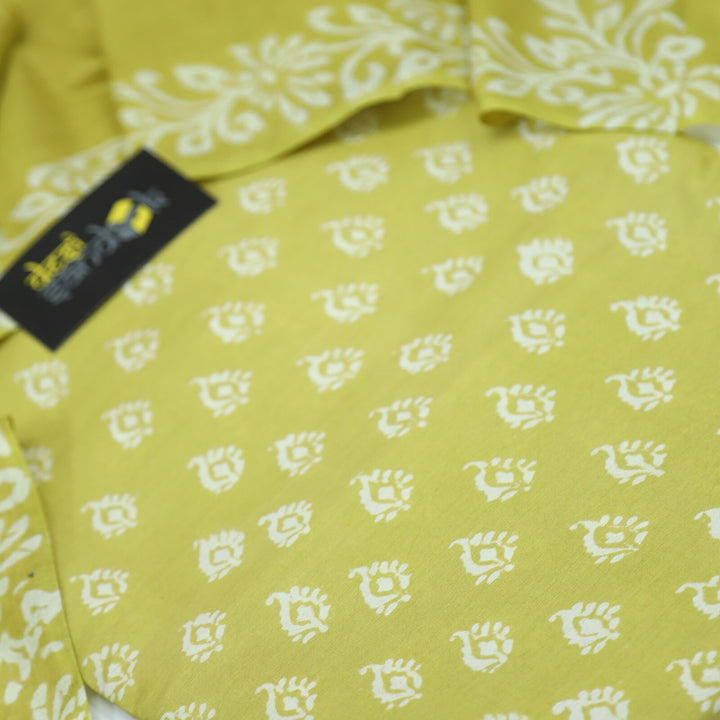 Yellow Katan Staple Handloom Top and Dupatta Set