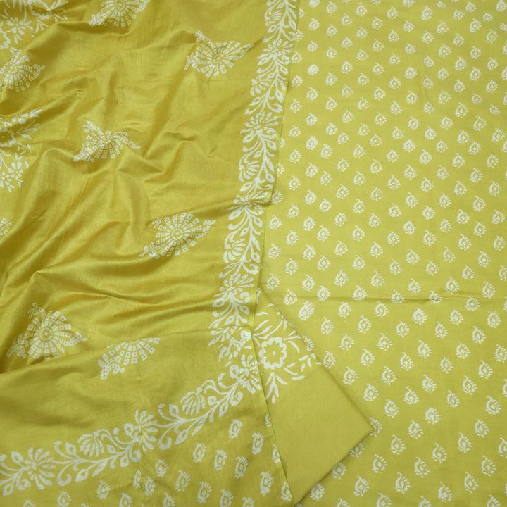 Yellow Katan Staple Handloom Top and Dupatta Set