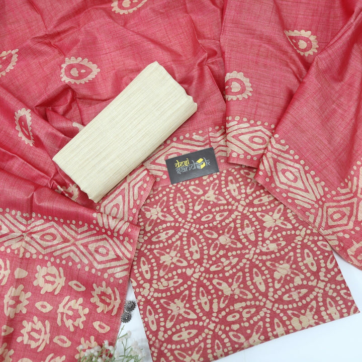 Rose Red Batik Handloom Top with Dupatta Set