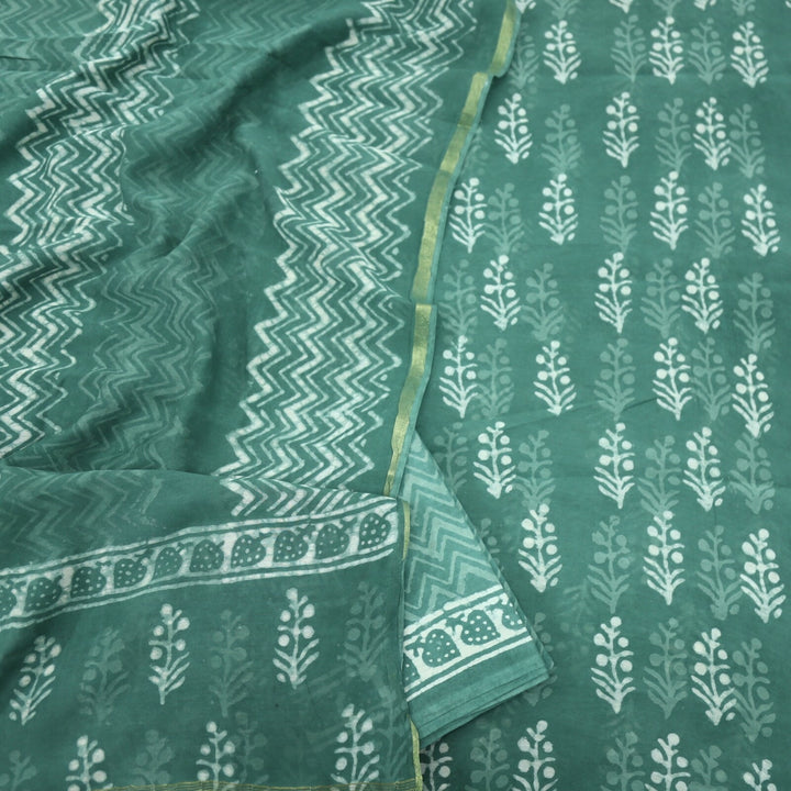 Fern Green Authentic Dabu Printed Top and Dupatta Set