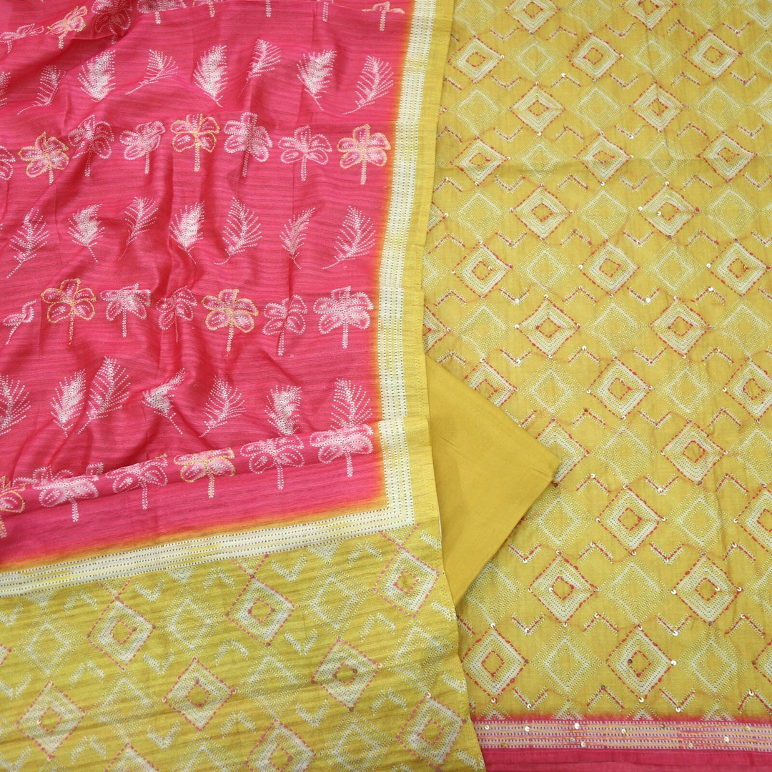 Yellow Digital Printed Chanderi Top with Ruby Pink Printed Dupatta Set