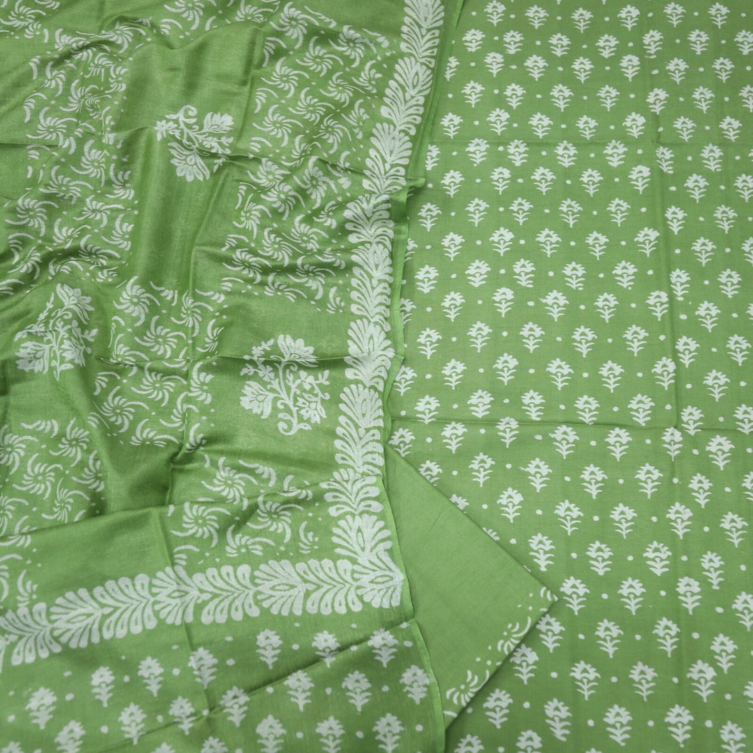 Mint Green Katan Staple Handloom Top and Dupatta Set