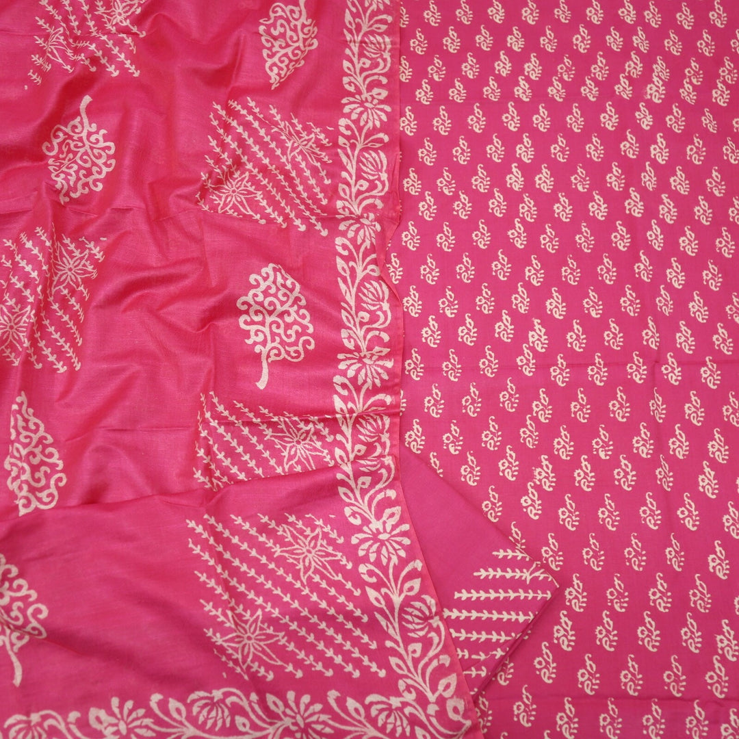 Pink Katan Staple Handloom Top and Dupatta Set