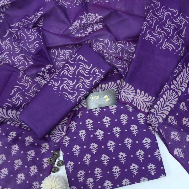 Eggplant Purple Katan Staple Handloom Top and Dupatta Set