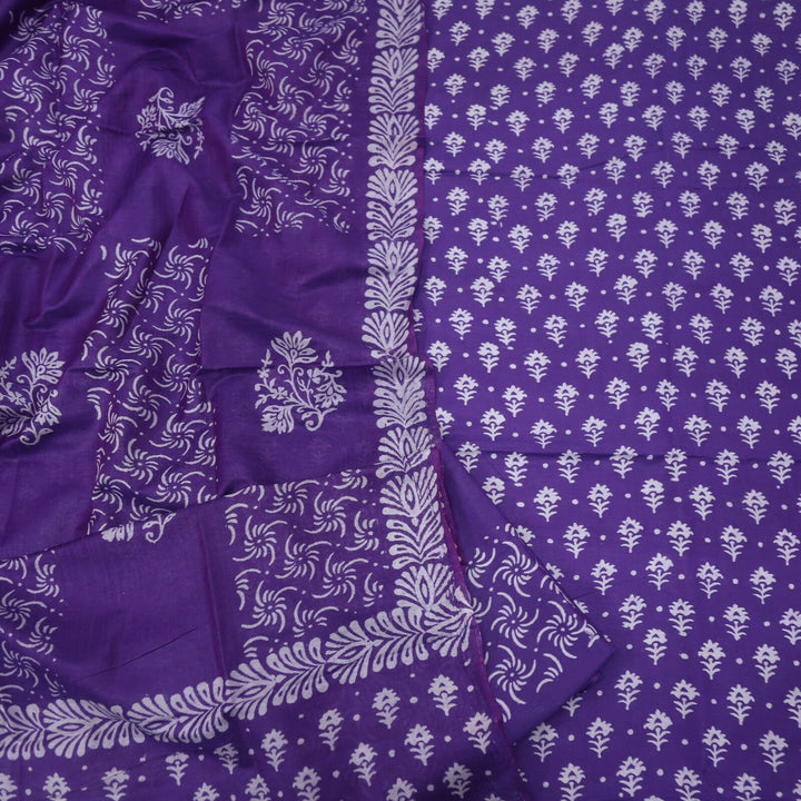 Eggplant Purple Katan Staple Handloom Top and Dupatta Set