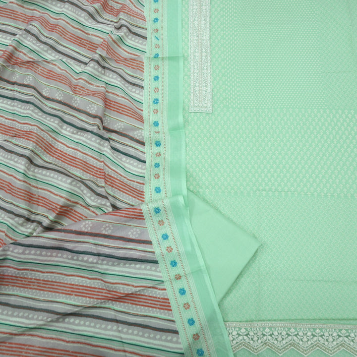 Mint Green Printed Cotton Top with Printed Dupatta Set