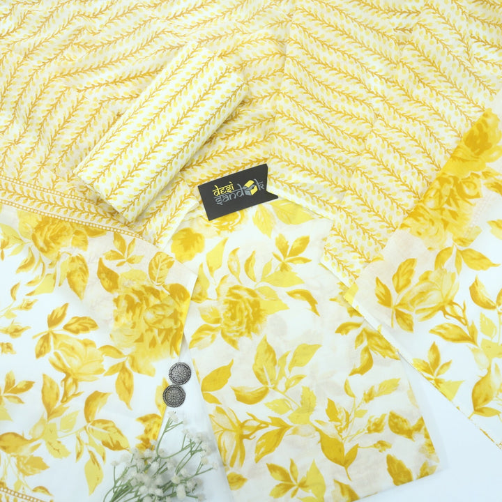 Tuscany Yellow Printed Cotton Top with Printed Dupatta Set