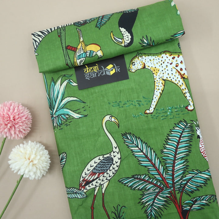 Forest Green Tropical Printed Cotton Fabric