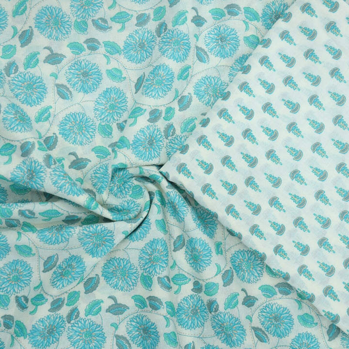 Turquoise Printed Cotton Fabric