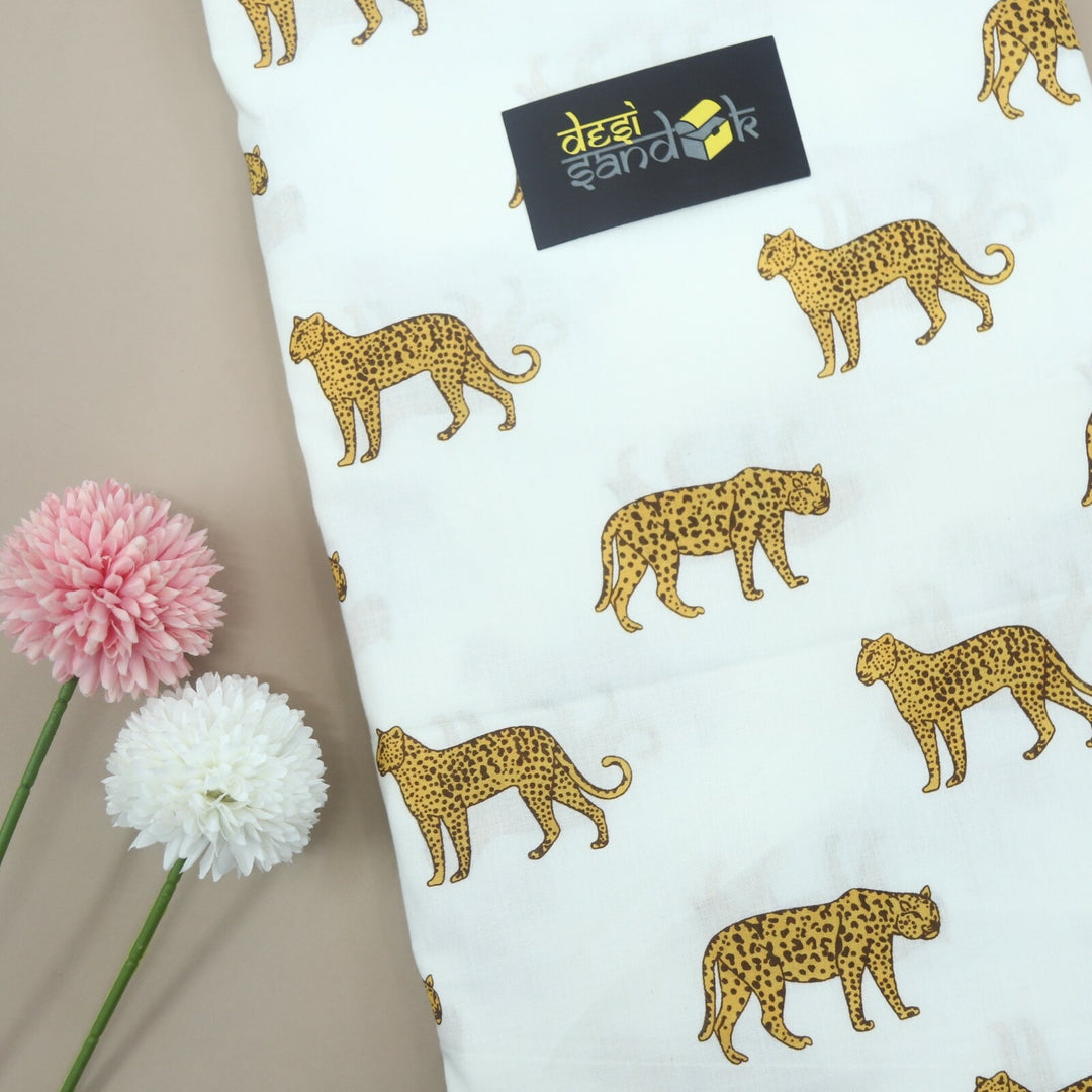 Ivory Cheetah Printed Cotton Fabric
