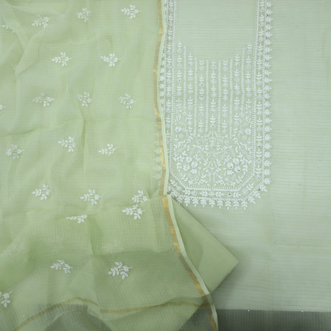 Mint Green neck thread work kota doriya top and dupatta set