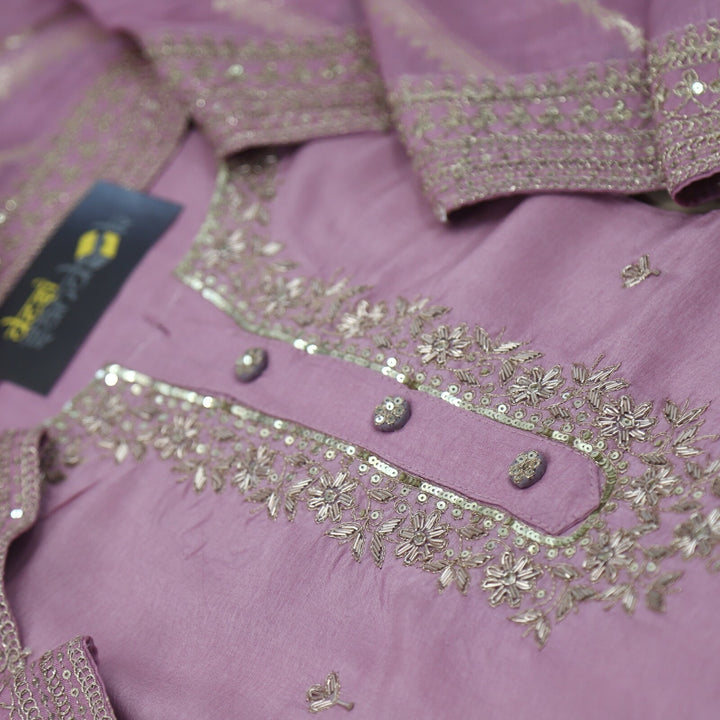 Mulberry Mauve Silk Top With Banarasi Dupatta Set