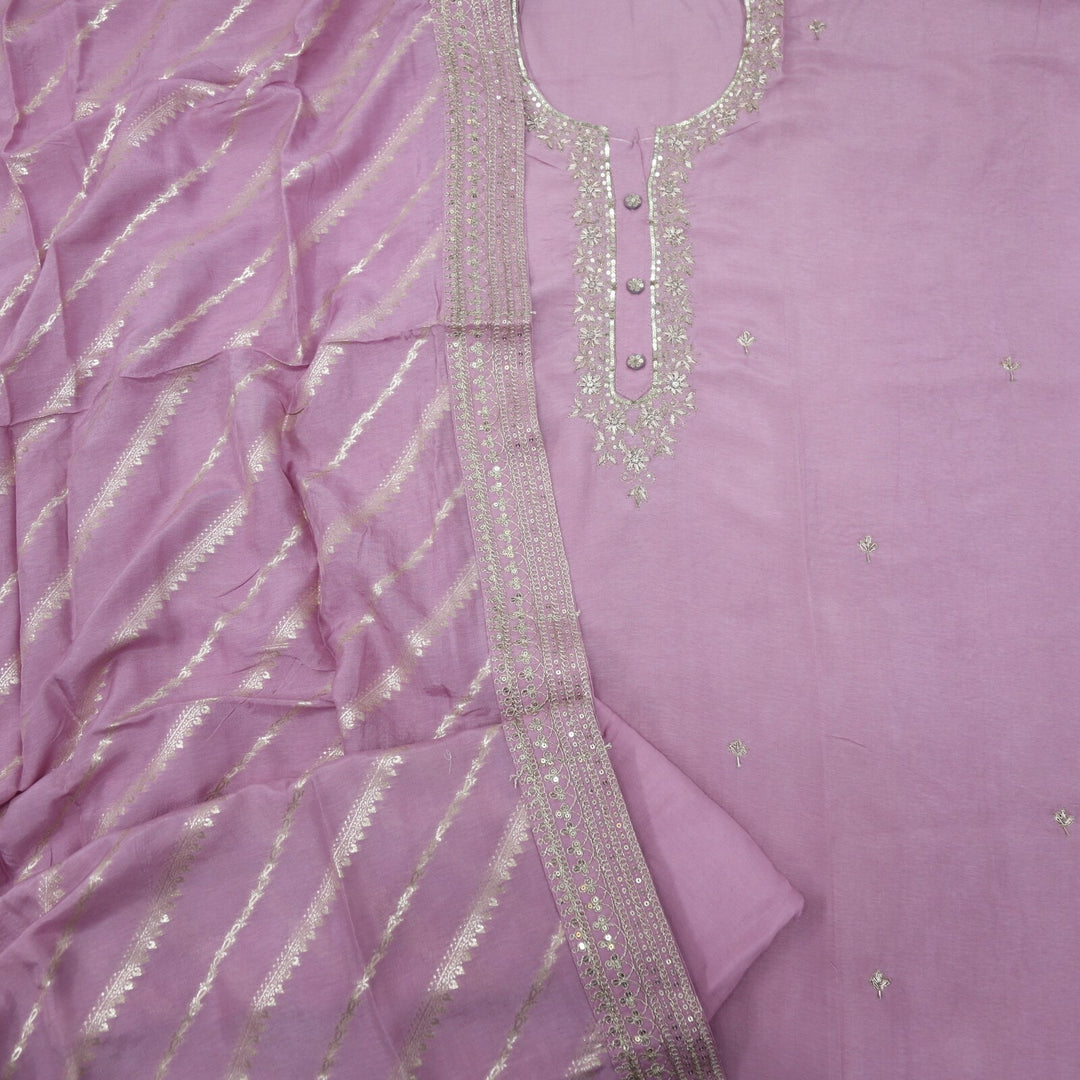 Mulberry Mauve Silk Top With Banarasi Dupatta Set