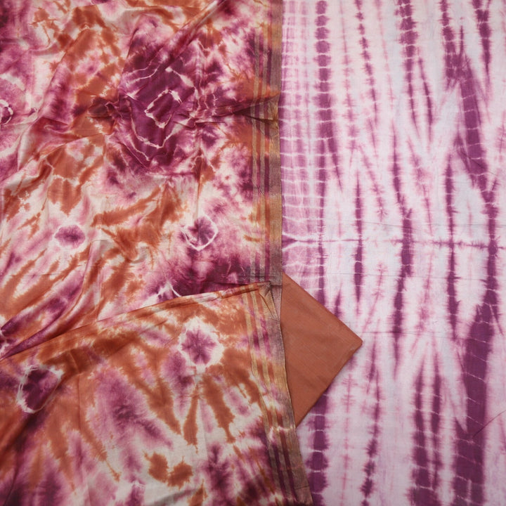 Purple Shibori Digital Print  Cotton Silk  with Shibori Print Dupatta Set