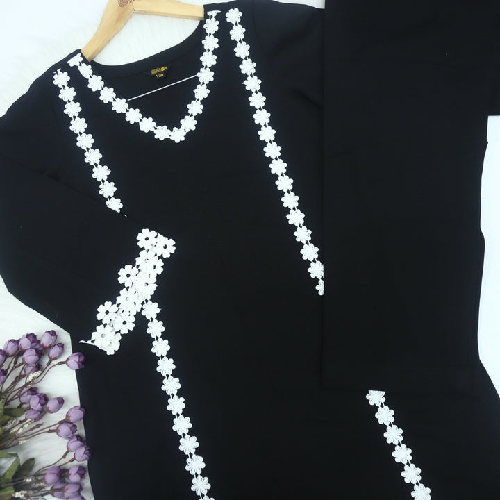 Black Cotton Flex with Lace Kurti