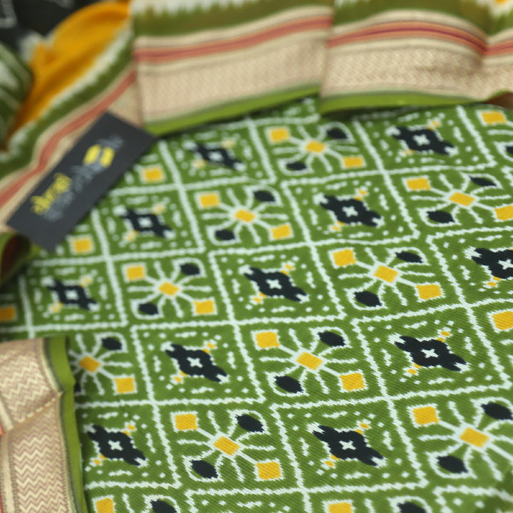 Heena Green Ikkat Printed Cotton Top with Printed Dupatta Set