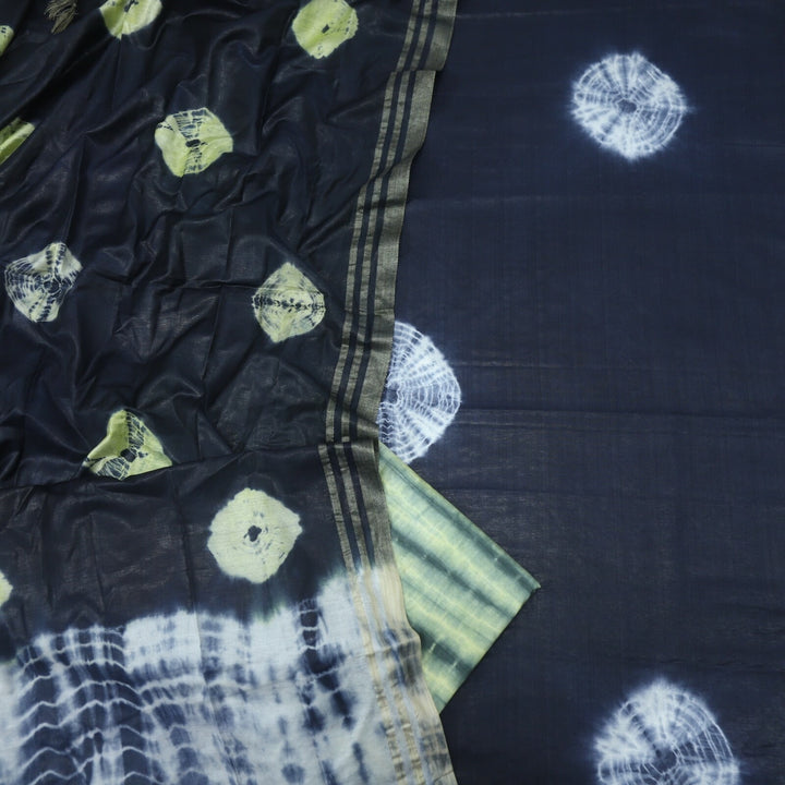 Navy Blue Shibori Digital Print  Cotton Silk  with Shibori Print Dupatta Set